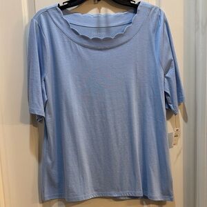 Talbots NWT Scalloped neckline Sky Blue Short Sleeve Tee Large